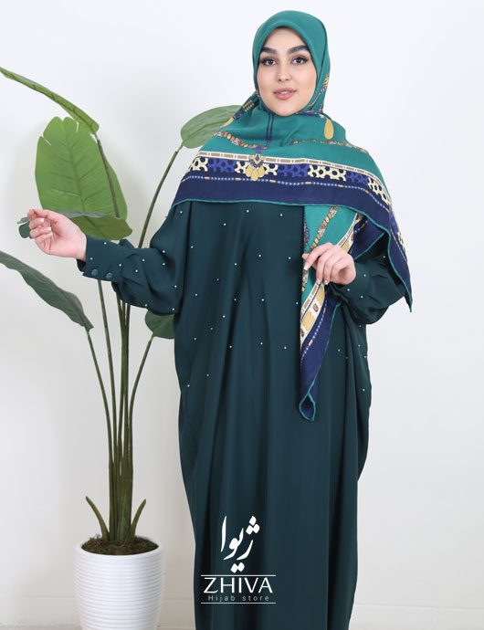 مانتو عبایی ترنچ مرواریدی سبز