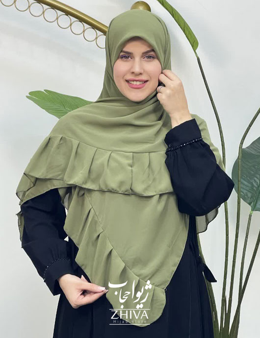 روسری کش دار مریم چین دار سبز زيتونی