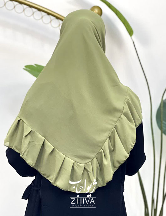 روسری کش دار مریم چین دار سبز زيتونی