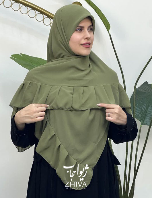 روسری کش دار مریم چین دار سبز زيتونی