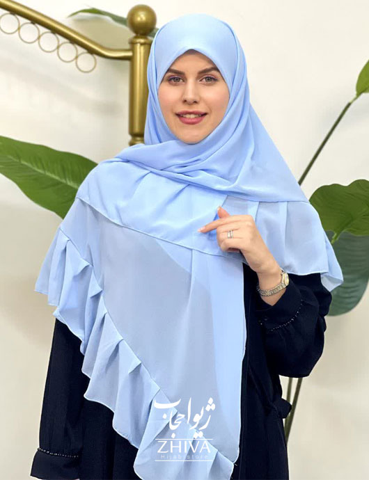 روسری کش دار مریم چین دار آبی ملايم