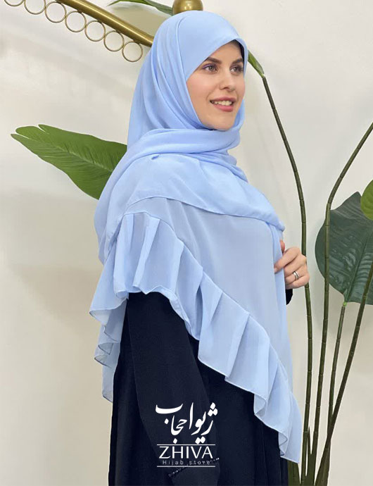 روسری کش دار مریم چین دار آبی ملايم