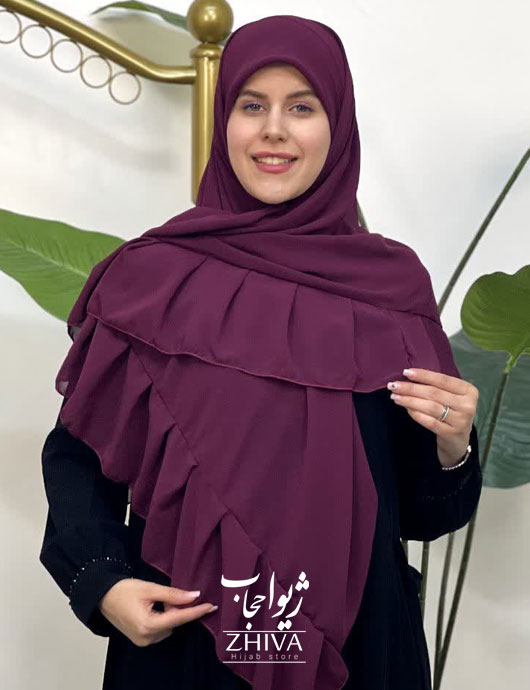 روسری کش دار مریم چین دار زرشکی
