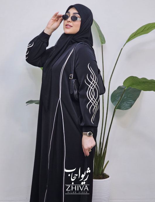 مانتو عبایی ترنم گلدوزی مشكی