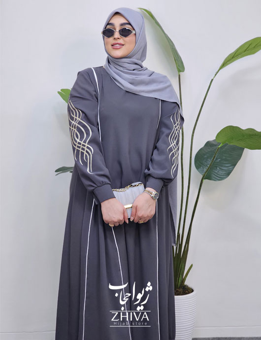مانتو عبایی ترنم گلدوزی طوسی