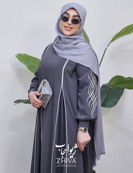مانتو عبایی ترنم گلدوزی طوسی