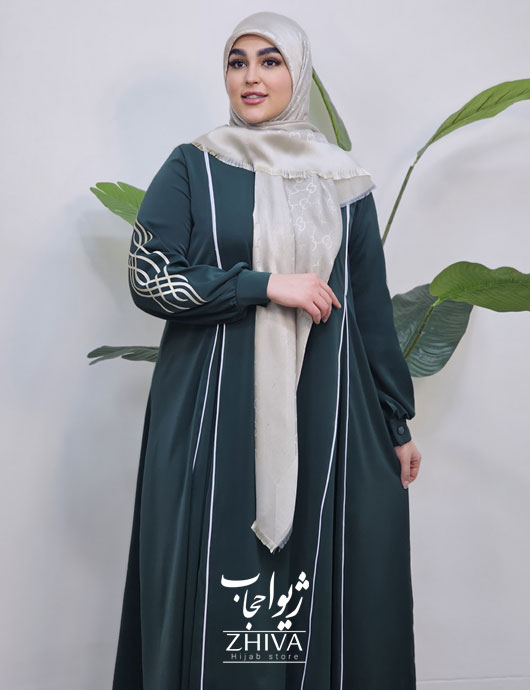 مانتو عبایی ترنم گلدوزی سبز