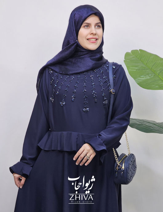 عبای جواهردوزی خورشيد سرمه ای