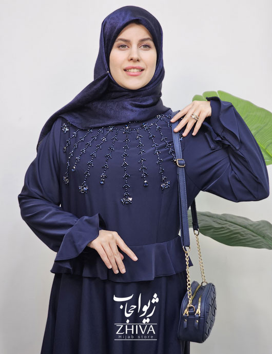عبای جواهردوزی خورشيد سرمه ای