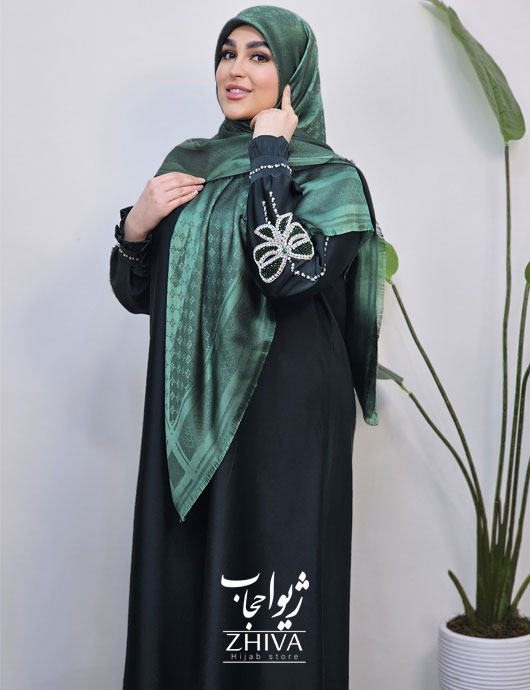عبا پاپيون جواهردوزی ساتن جوليا سبز
