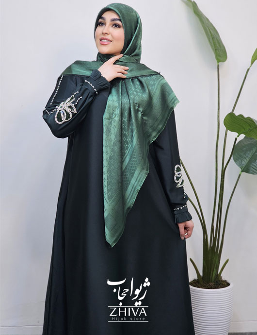 عبا پاپيون جواهردوزی ساتن جوليا سبز