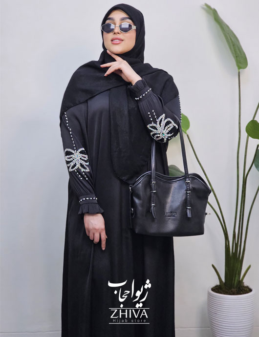 عبا پاپيون جواهردوزی ساتن جوليا مشكی