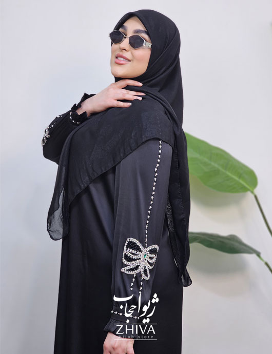 عبا پاپيون جواهردوزی ساتن جوليا مشكی