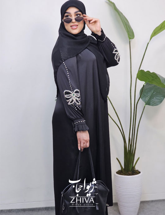 عبا پاپيون جواهردوزی ساتن جوليا مشكی