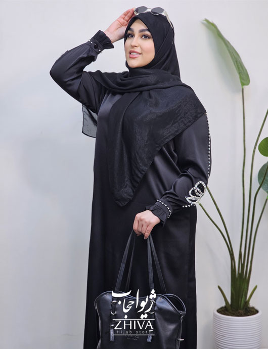 عبا پاپيون جواهردوزی ساتن جوليا مشكی