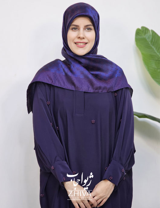 مانتو عبایی ترنج گل مرواریدی سرمه ای