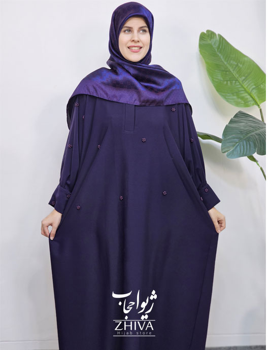 مانتو عبایی ترنج گل مرواریدی سرمه ای