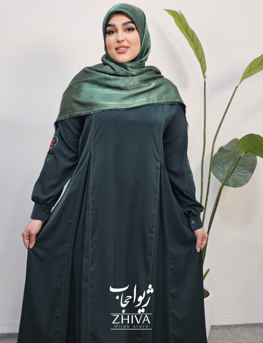 مانتو عبایی ترنم گلدوزی سبز