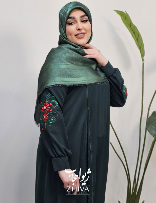 مانتو عبایی ترنم گلدوزی سبز