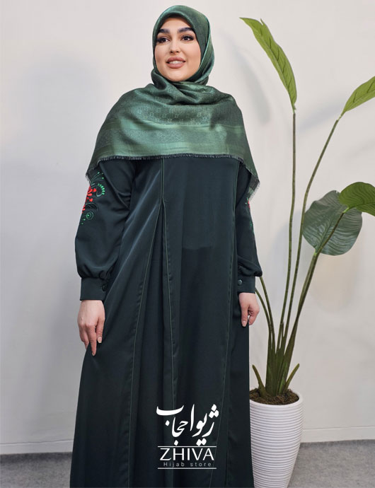 مانتو عبایی ترنم گلدوزی سبز