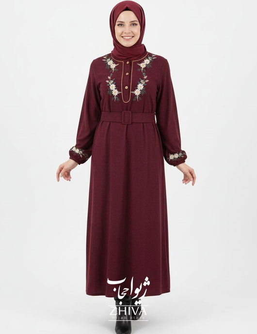 عبا مخمل کبریتی بابونه کمربند دار