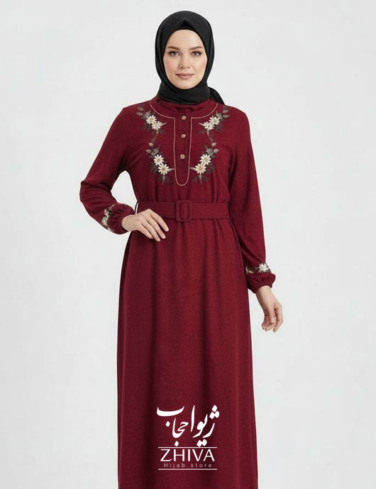 عبا مخمل کبریتی بابونه کمربند دار