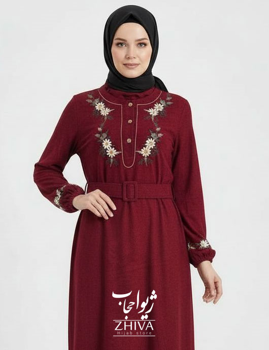 عبا مخمل کبریتی بابونه کمربند دار