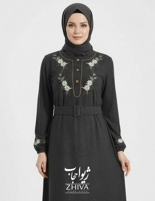 عبا مخمل کبریتی بابونه کمربند دار