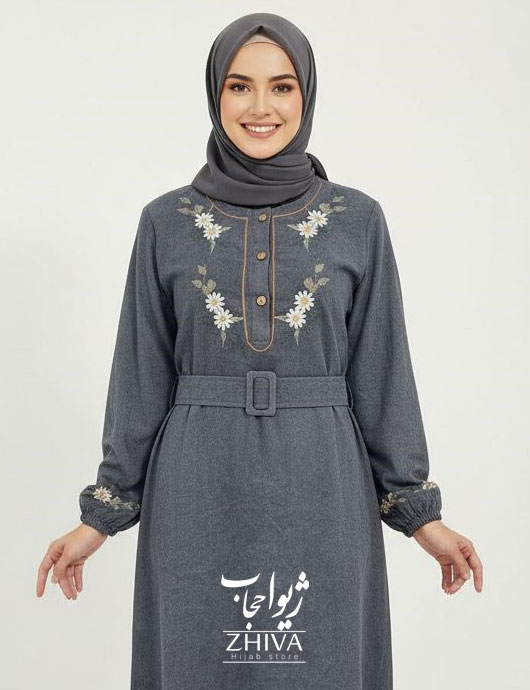 عبا مخمل کبریتی بابونه کمربند دار