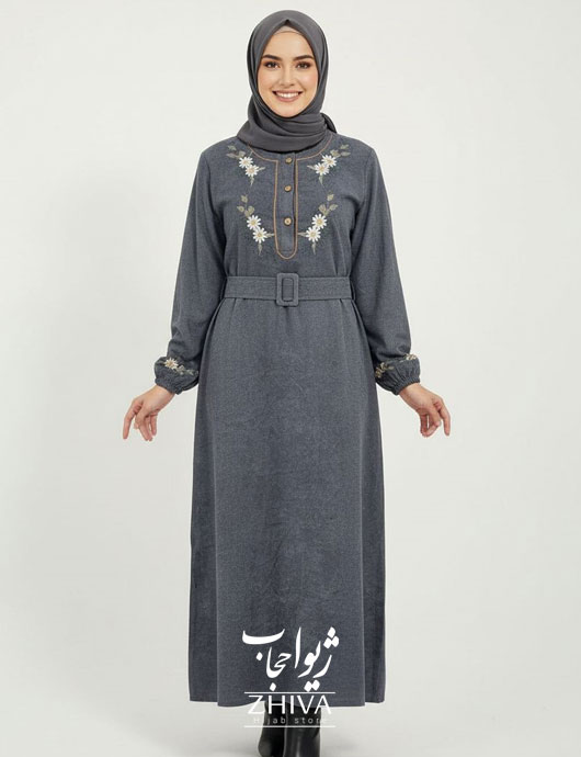 عبا مخمل کبریتی بابونه کمربند دار
