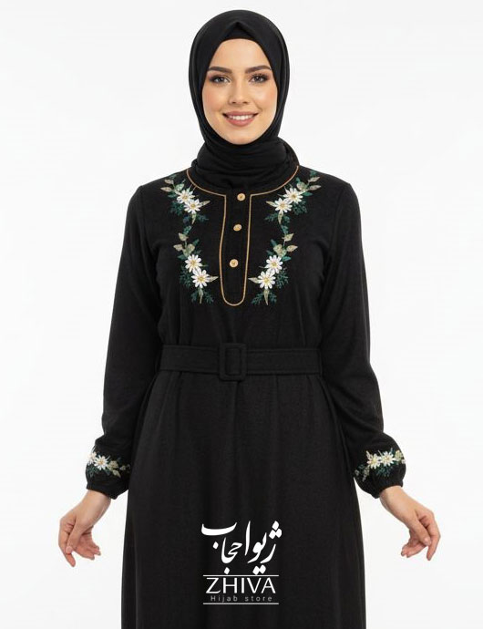 عبا مخمل کبریتی بابونه کمربند دار كد 6