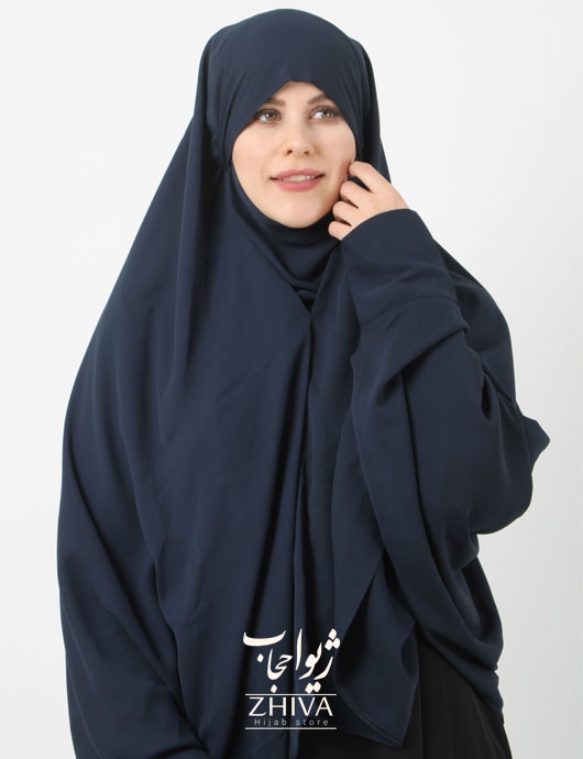 مقنعه کامل با آستین کرپ سرمه ای
