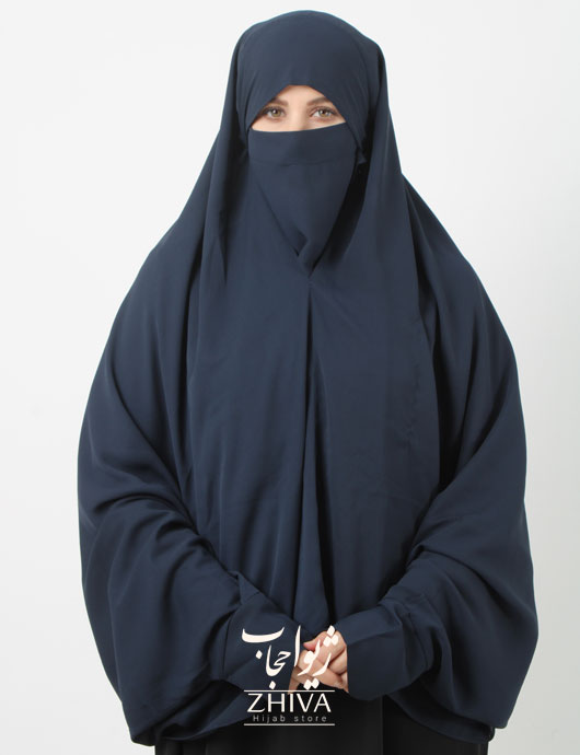 مقنعه کامل با آستین کرپ سرمه ای