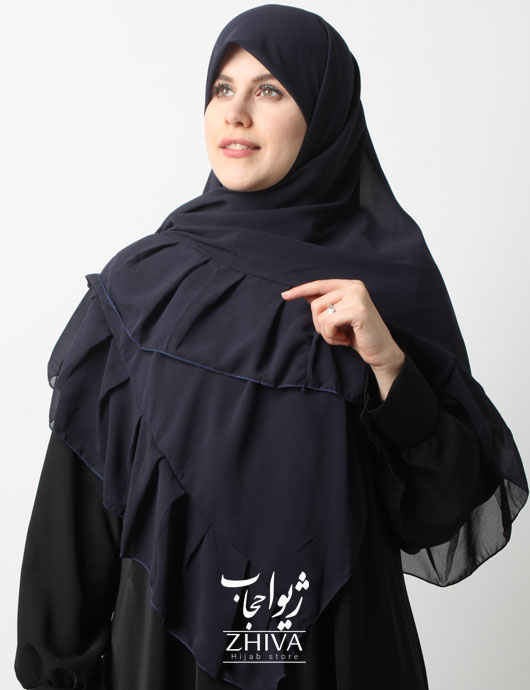 روسری کش دارمریم چین دار سرمه ای تيره