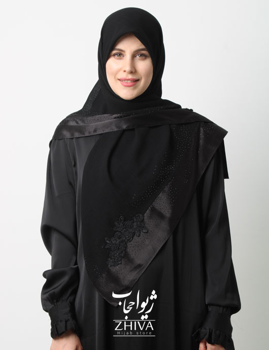 روسری گلكسی مشكی حاشيه ساتن