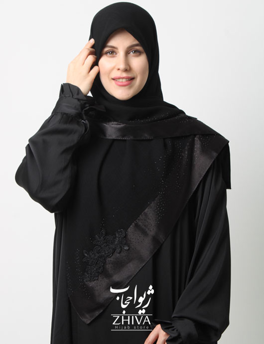روسری گلكسی مشكی حاشيه ساتن