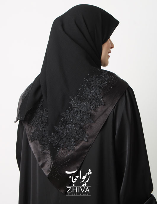 روسری گلكسی مشكی حاشيه ساتن