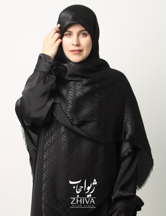 روسری ژاكارد مشكی دور ريش قواره 140