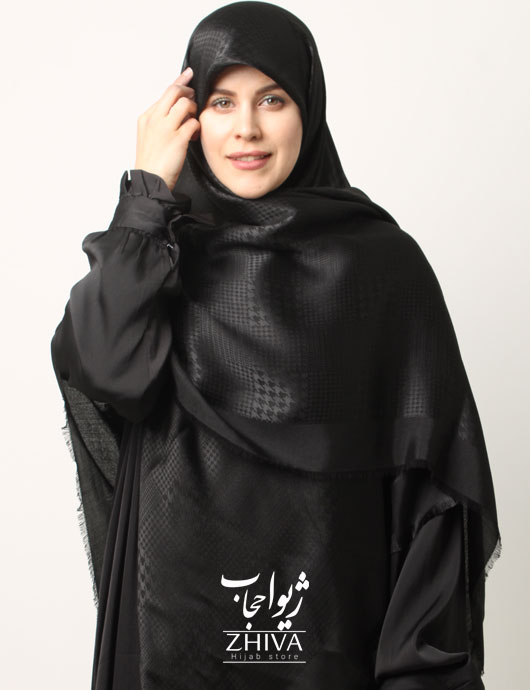 روسری ژاكارد مشكی دور ريش قواره 140 كد 2