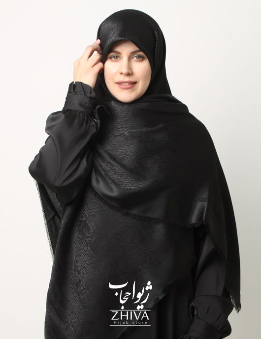 روسری ژاكارد مشكی دور ريش قواره 140 كد 3