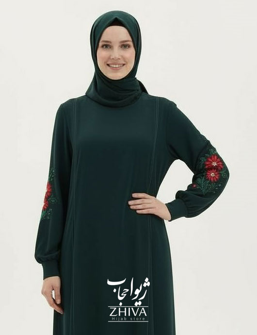مانتو عبایی ترنم گلدوزی سبز كد 1