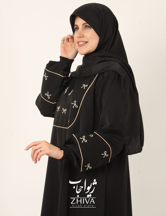 مانتو عبایی گلدوزی پاپيون