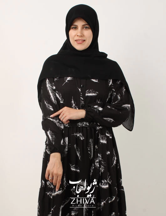 پيراهن ساحلی نخی سفيد مشكی سه طبقه چين كد 4