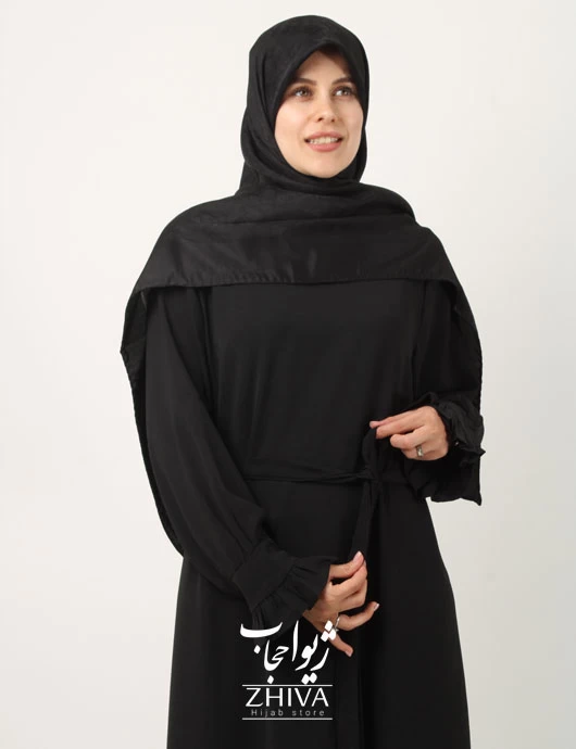 مانتو عبایی  ابر و‌ بادی  ساده كمربند دار