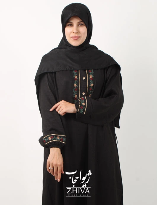 مانتو عبایی نوبهار جلوبسته و كمربند دار كد 8