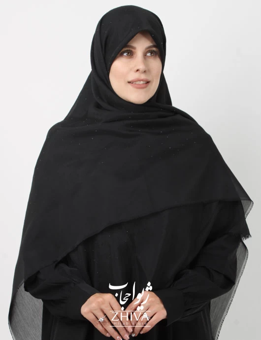 روسری مشكی نخی نگينی قواره 140 كد 1