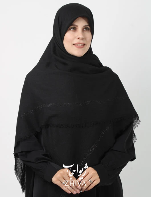 روسری مشكی نخی  لمه دار  قواره 140 كد 3