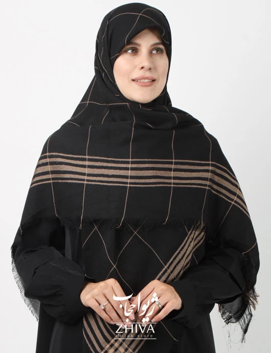 روسری مشكی نخی  لمه دار  قواره 140 كد 4