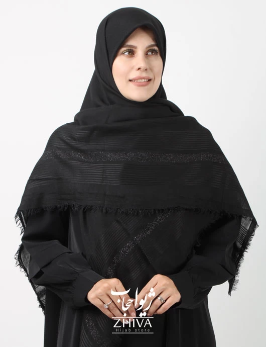 روسری مشكی نخی لمه دار قواره 120 كد  7