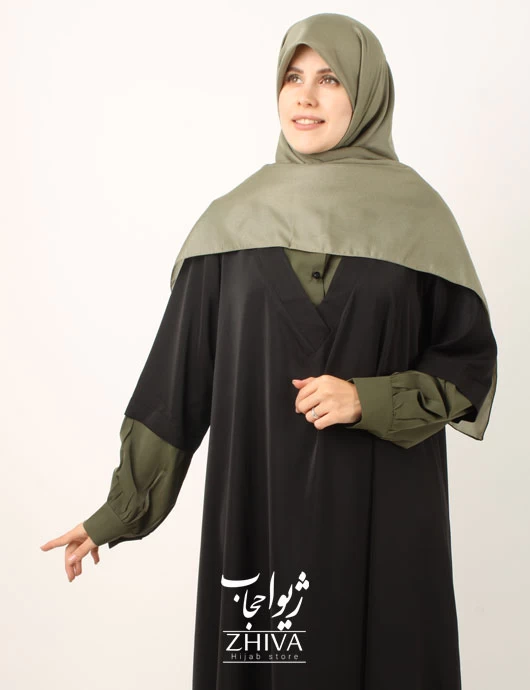 مانتو عبایی شهرزاد  مشكی و سبز خاكی كد 9